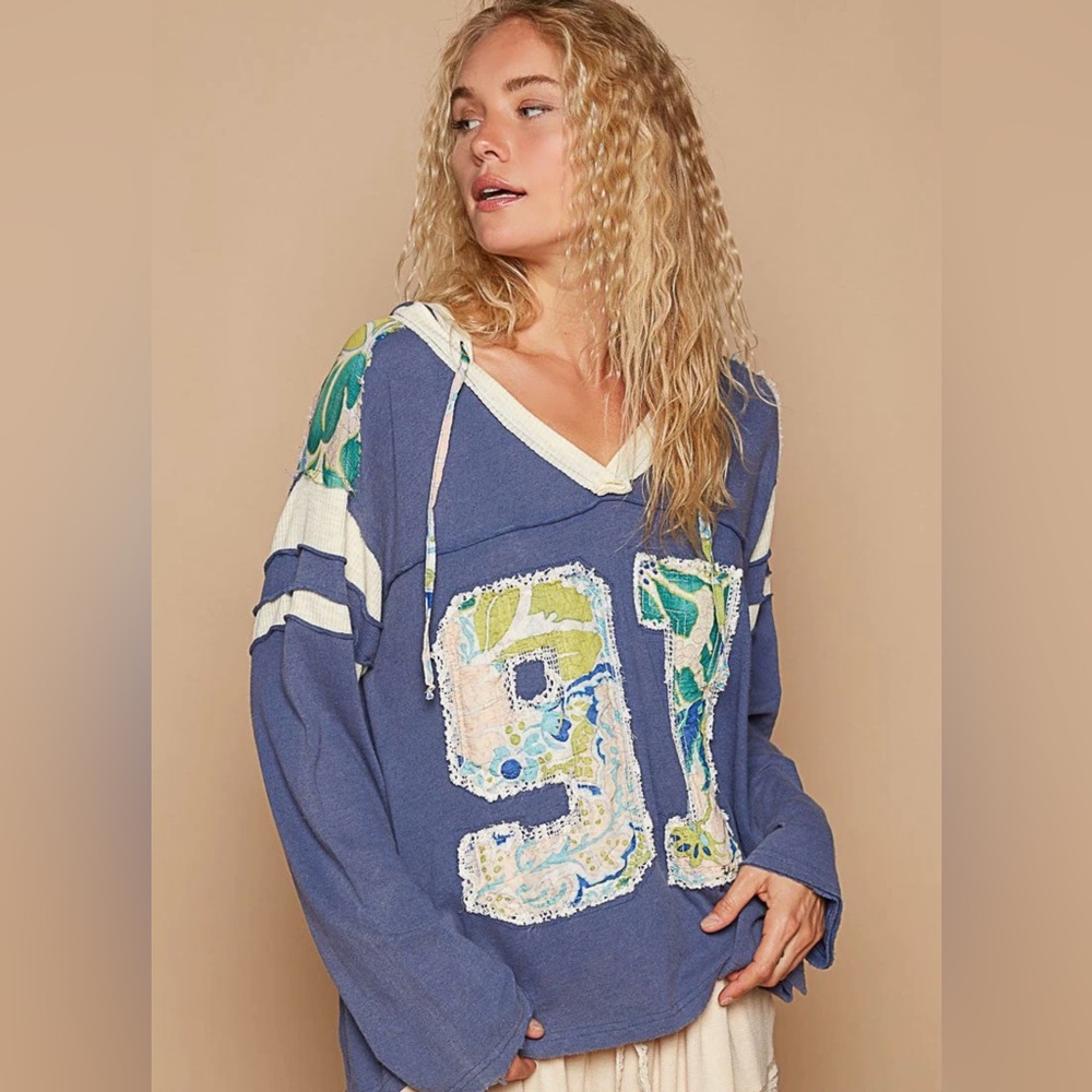 POL Patchwork Number Hooded Top - Picture 2 of 4